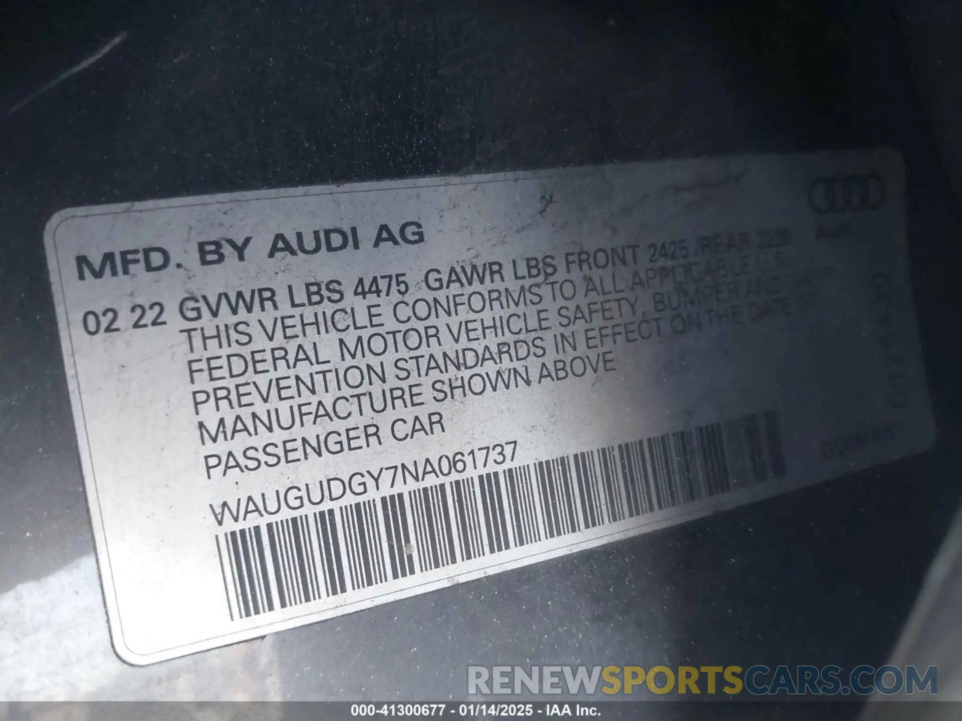 9 Photograph of a damaged car WAUGUDGY7NA061737 AUDI A3 2022