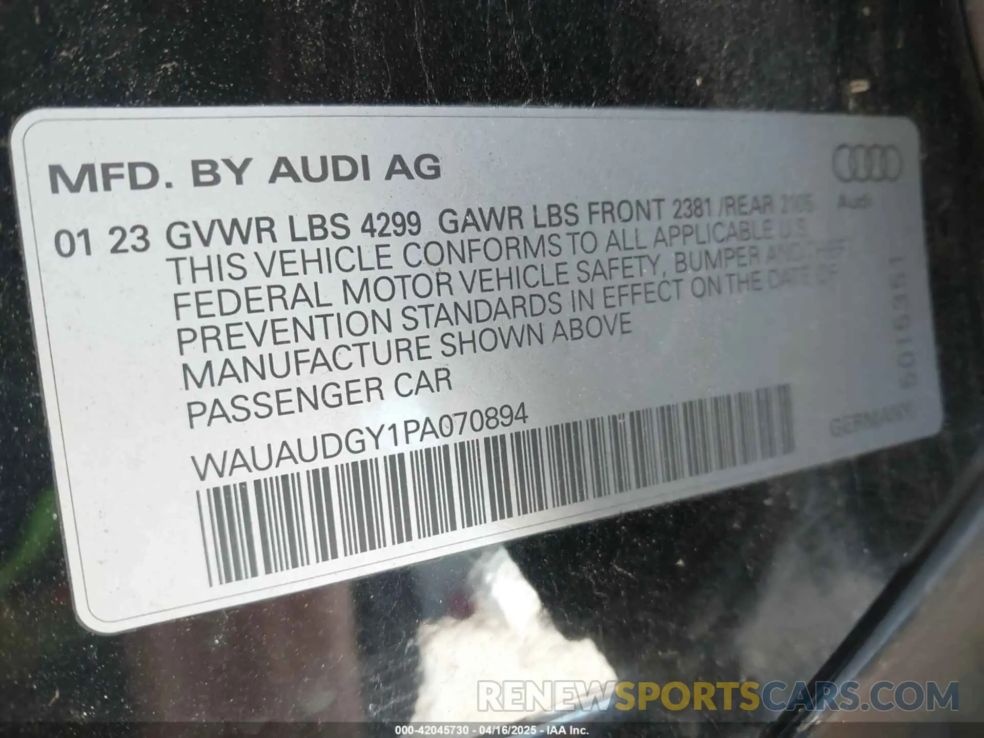 9 Photograph of a damaged car WAUAUDGY1PA070894 AUDI A3 2023