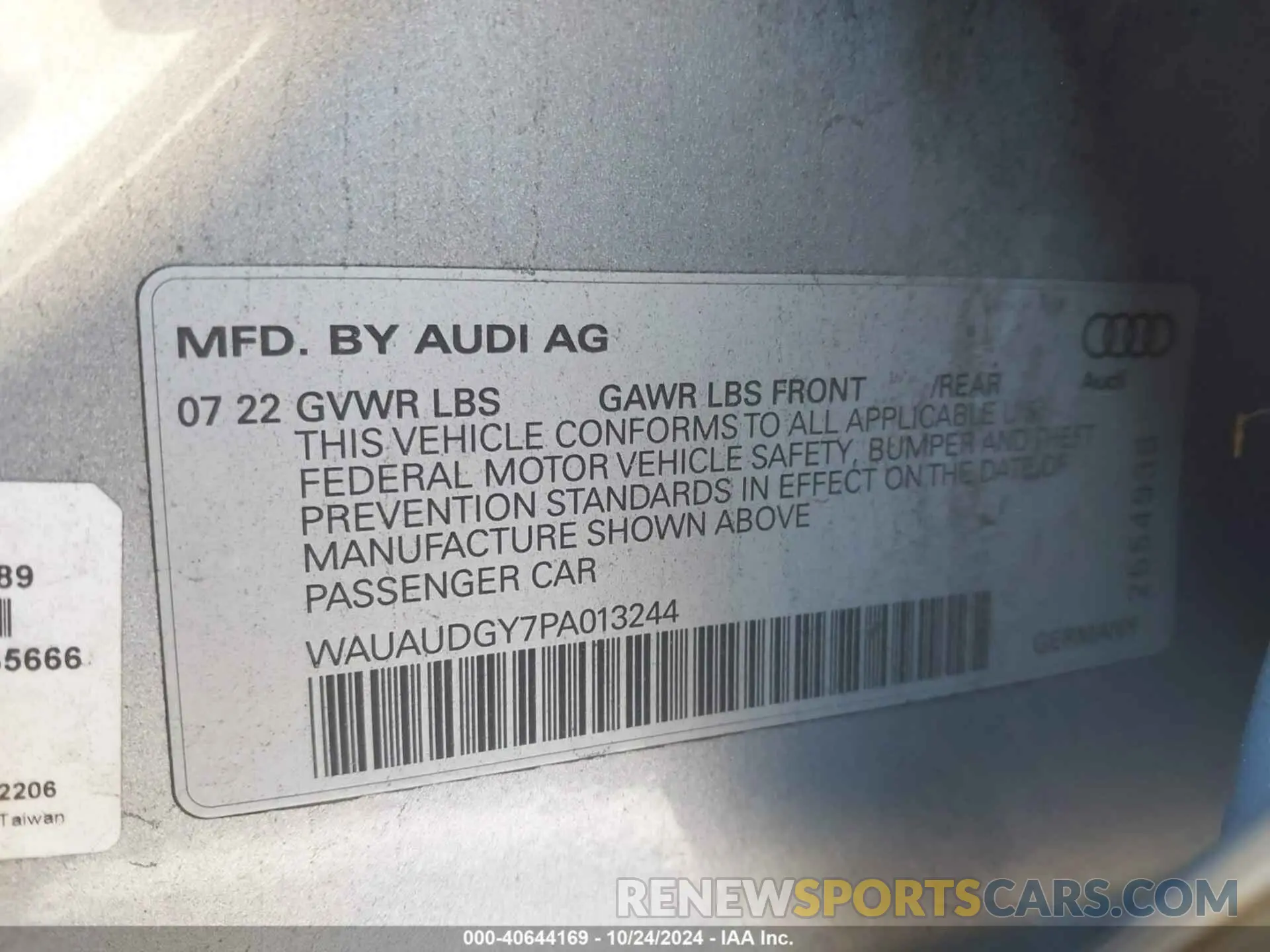 9 Photograph of a damaged car WAUAUDGY7PA013244 AUDI A3 2023
