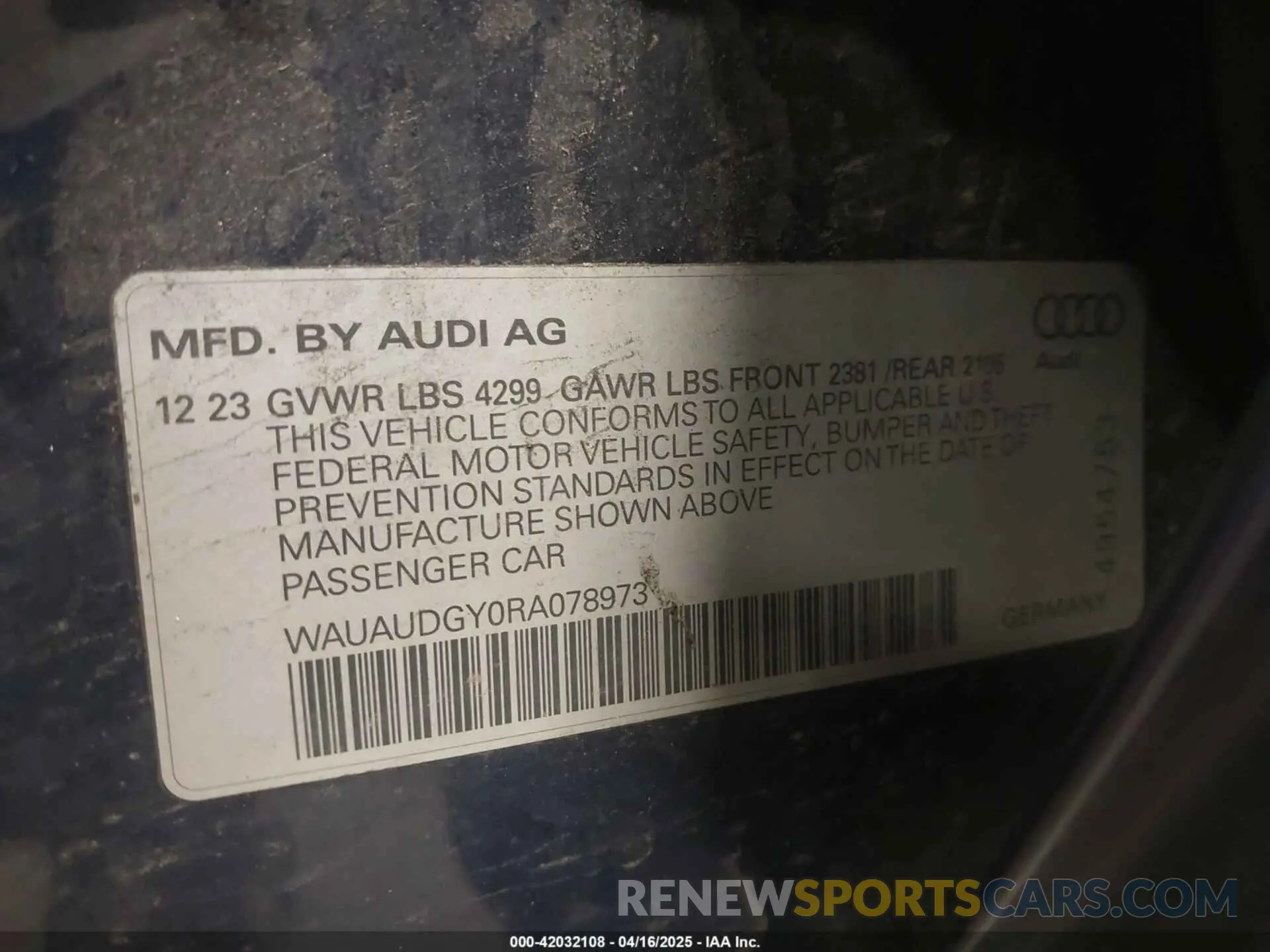 9 Photograph of a damaged car WAUAUDGY0RA078973 AUDI A3 2024