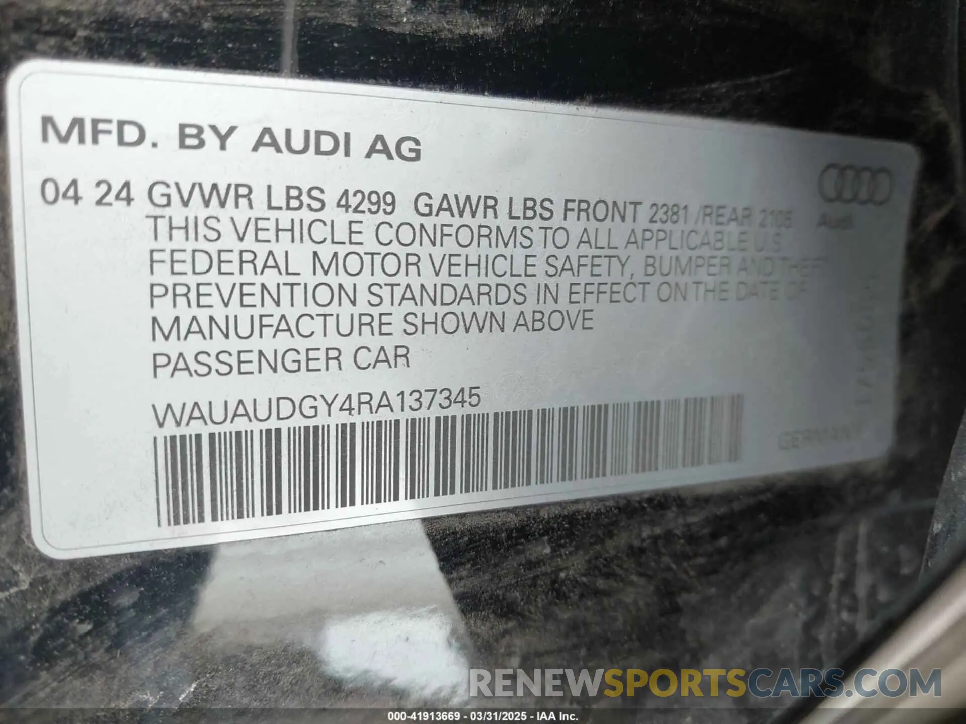 9 Photograph of a damaged car WAUAUDGY4RA137345 AUDI A3 2024