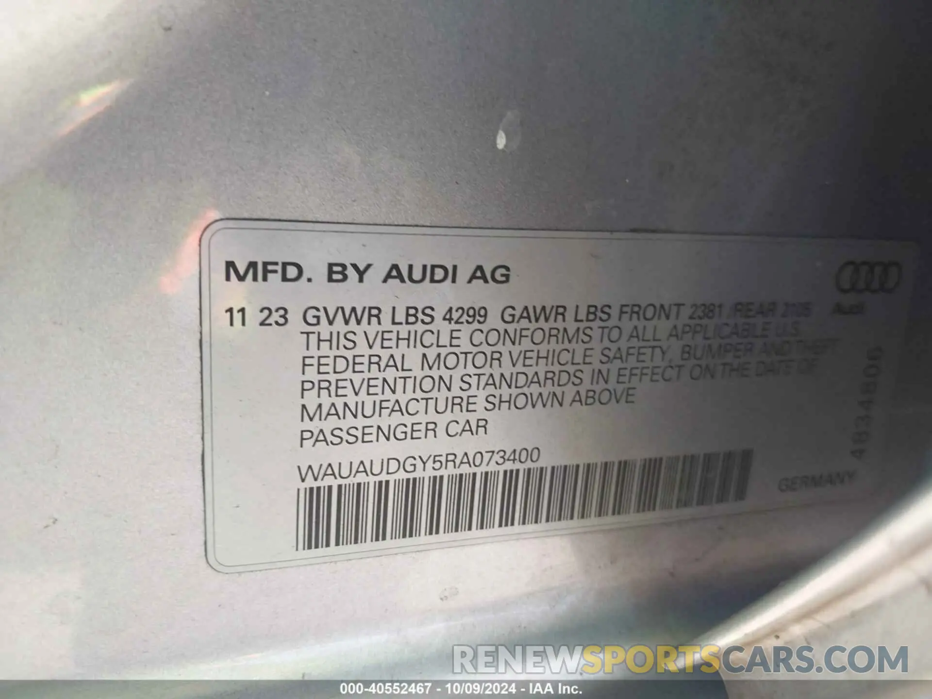 9 Photograph of a damaged car WAUAUDGY5RA073400 AUDI A3 2024