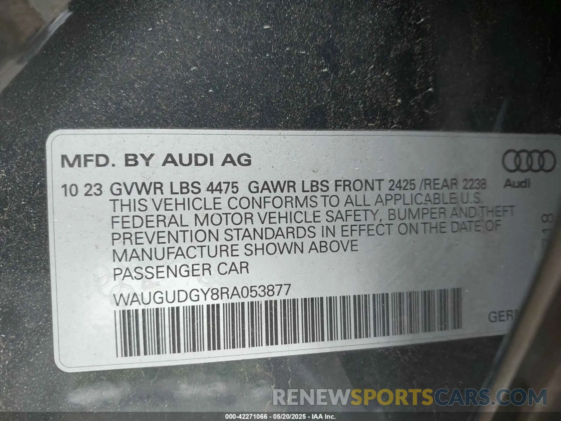 9 Photograph of a damaged car WAUGUDGY8RA053877 AUDI A3 2024