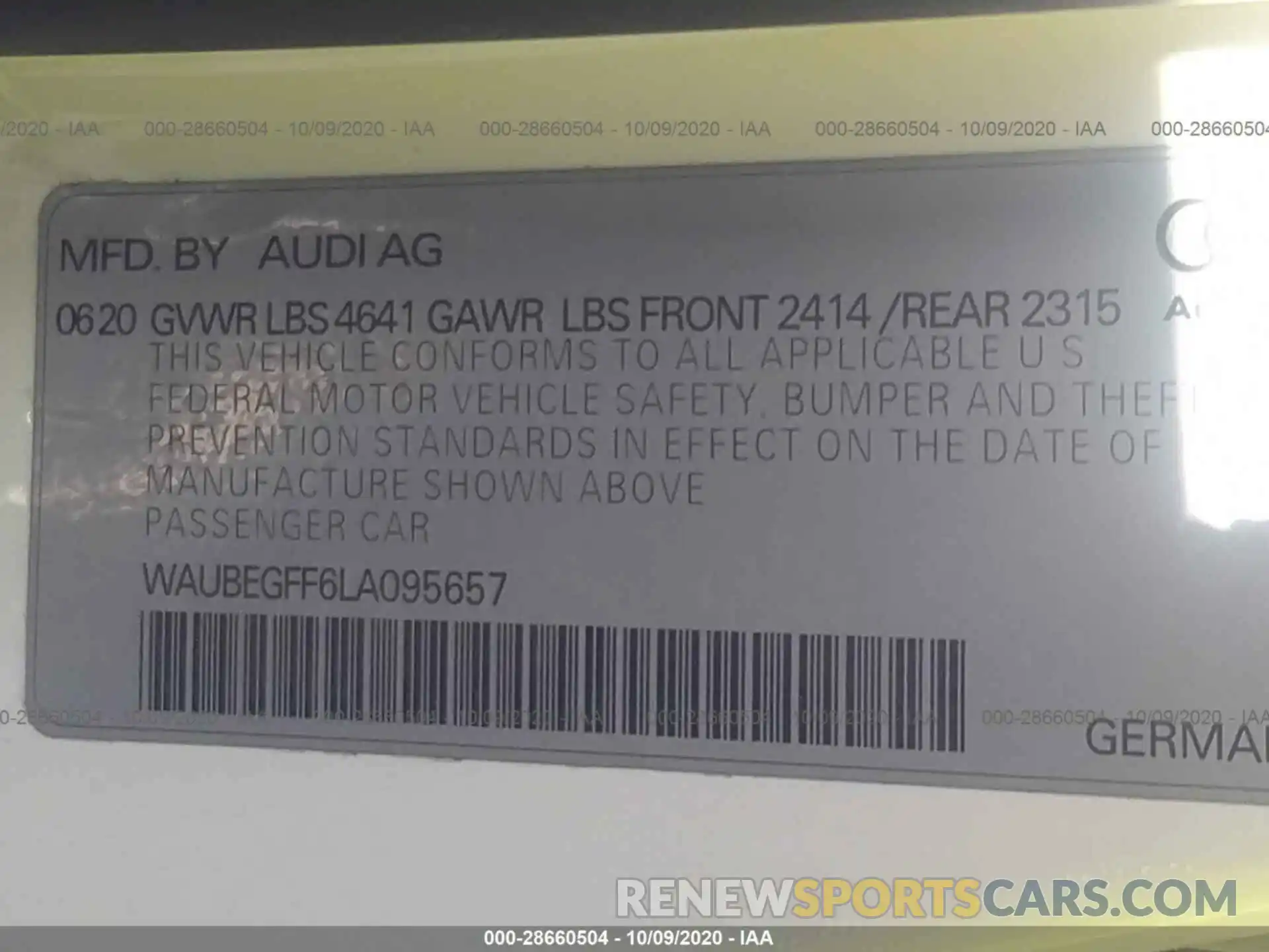 9 Photograph of a damaged car WAUBEGFF6LA095657 AUDI A3 SEDAN 2020