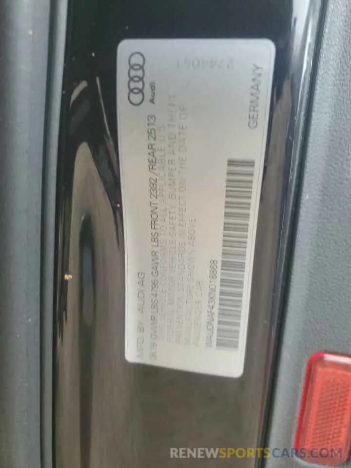 13 Photograph of a damaged car WAUDNAF43KN018868 AUDI A4 2019