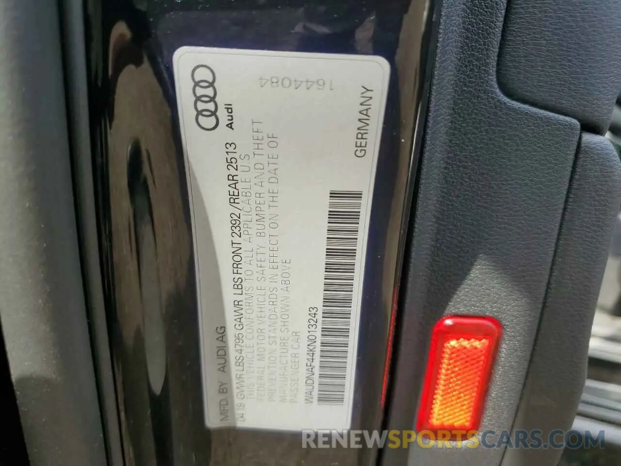 12 Photograph of a damaged car WAUDNAF44KN013243 AUDI A4 2019