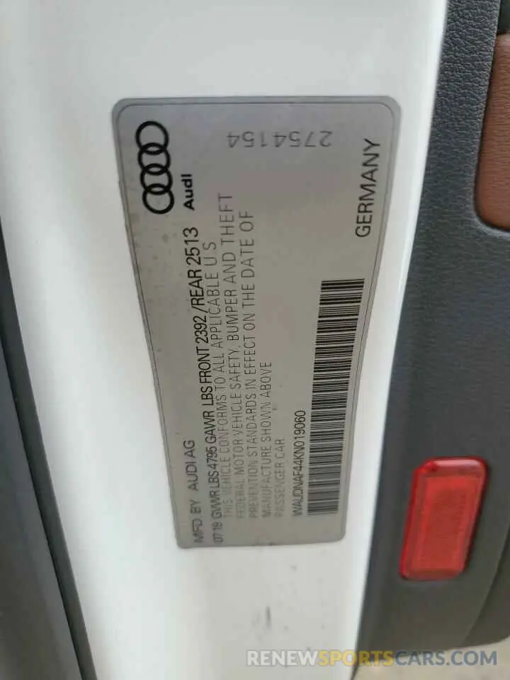 13 Photograph of a damaged car WAUDNAF44KN019060 AUDI A4 2019
