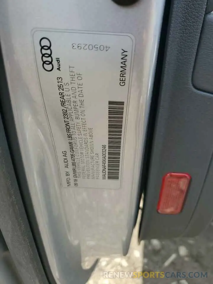 12 Photograph of a damaged car WAUDNAF45KA003246 AUDI A4 2019