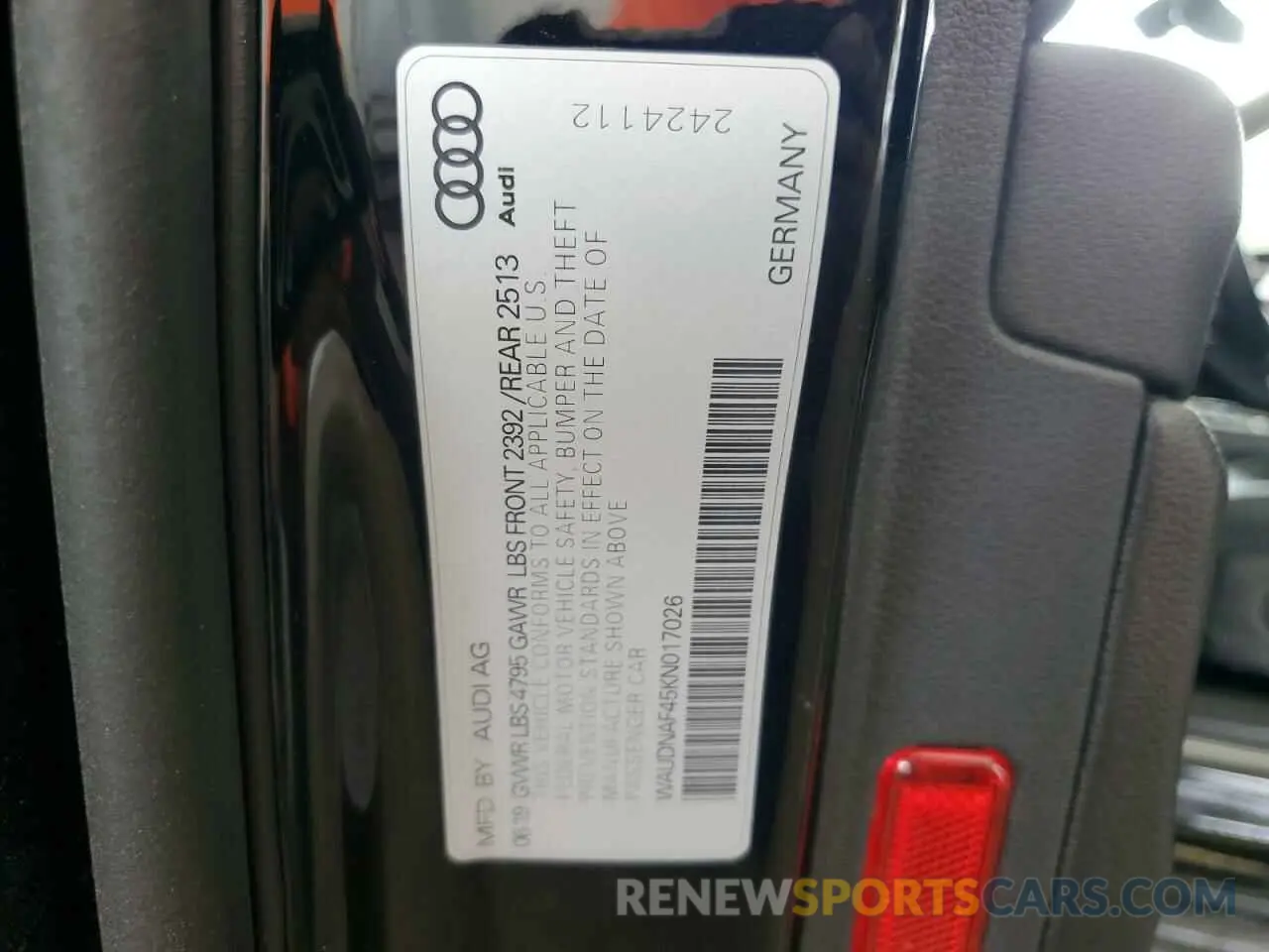 12 Photograph of a damaged car WAUDNAF45KN017026 AUDI A4 2019