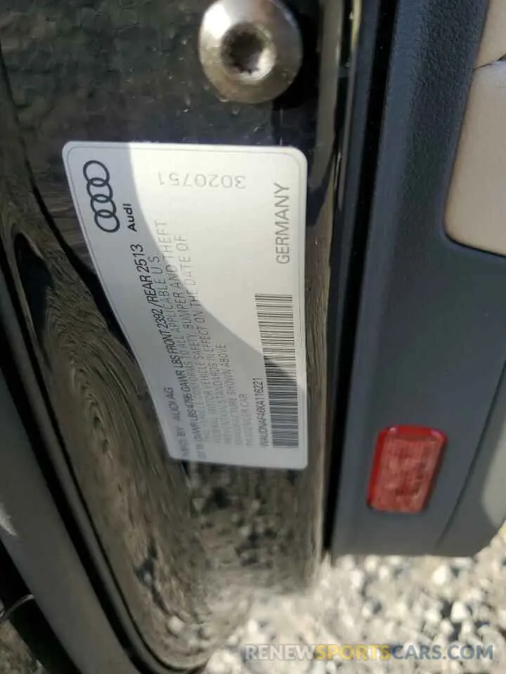 12 Photograph of a damaged car WAUDNAF46KA116221 AUDI A4 2019