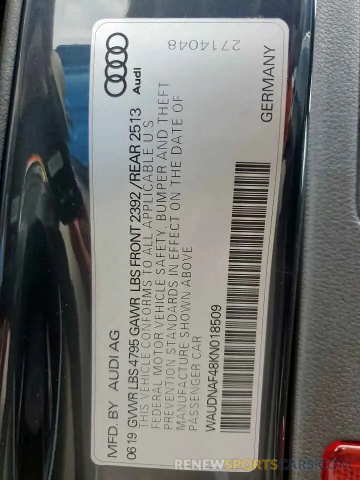 12 Photograph of a damaged car WAUDNAF48KN018509 AUDI A4 2019
