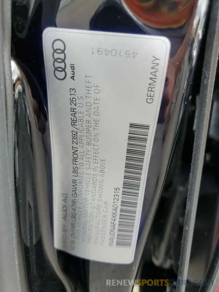 12 Photograph of a damaged car WAUDNAF4XKA012315 AUDI A4 2019