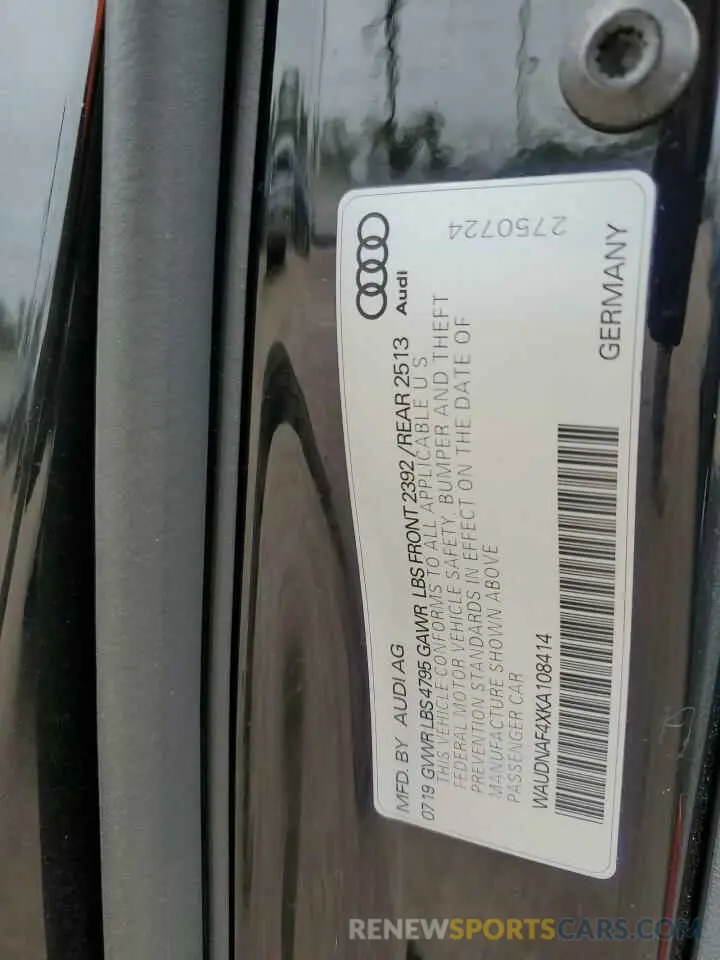 12 Photograph of a damaged car WAUDNAF4XKA108414 AUDI A4 2019