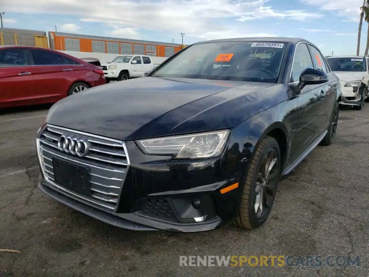 2 Photograph of a damaged car WAUDNAF4XKN002165 AUDI A4 2019