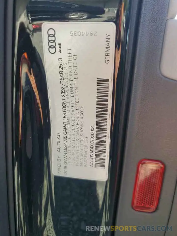 13 Photograph of a damaged car WAUDNAF4XKN020004 AUDI A4 2019