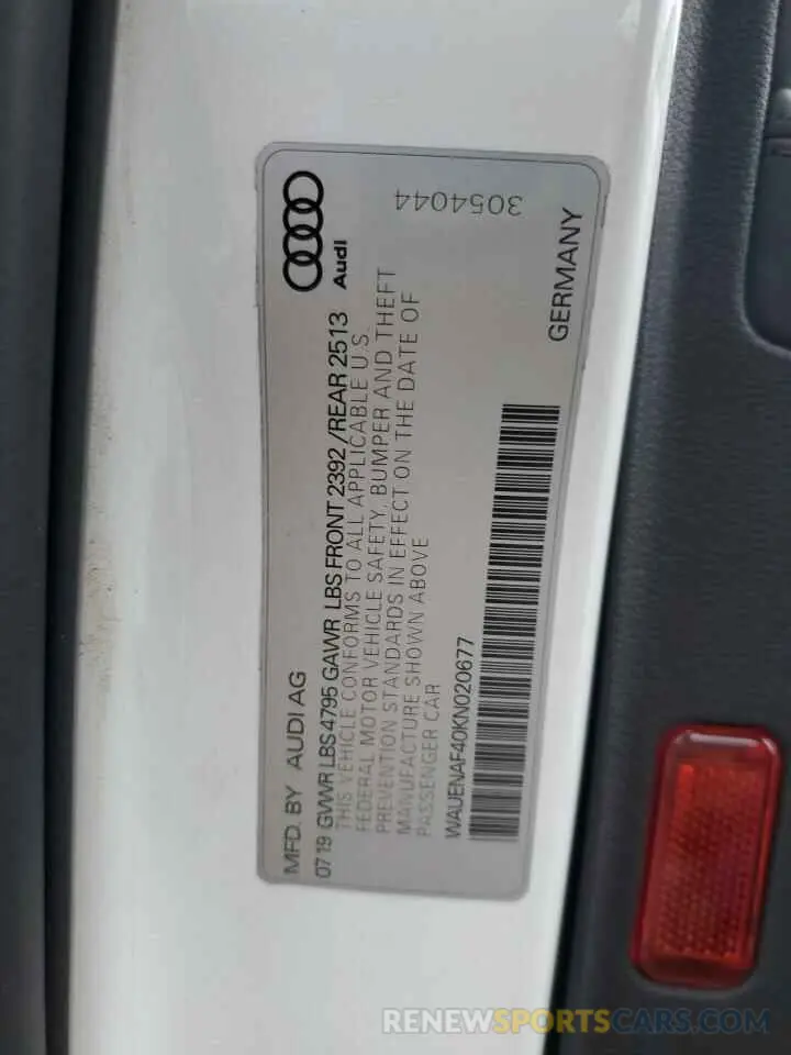14 Photograph of a damaged car WAUENAF40KN020677 AUDI A4 2019