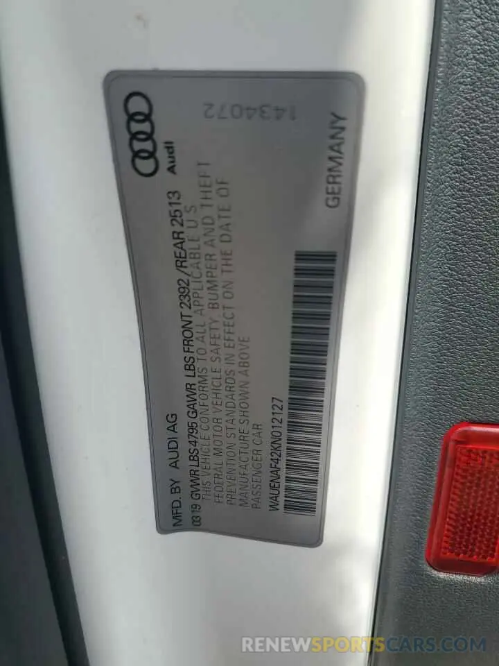 12 Photograph of a damaged car WAUENAF42KN012127 AUDI A4 2019