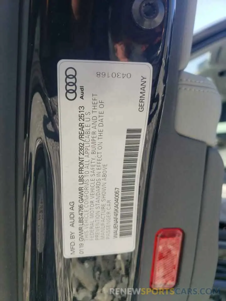 12 Photograph of a damaged car WAUENAF45KA040057 AUDI A4 2019
