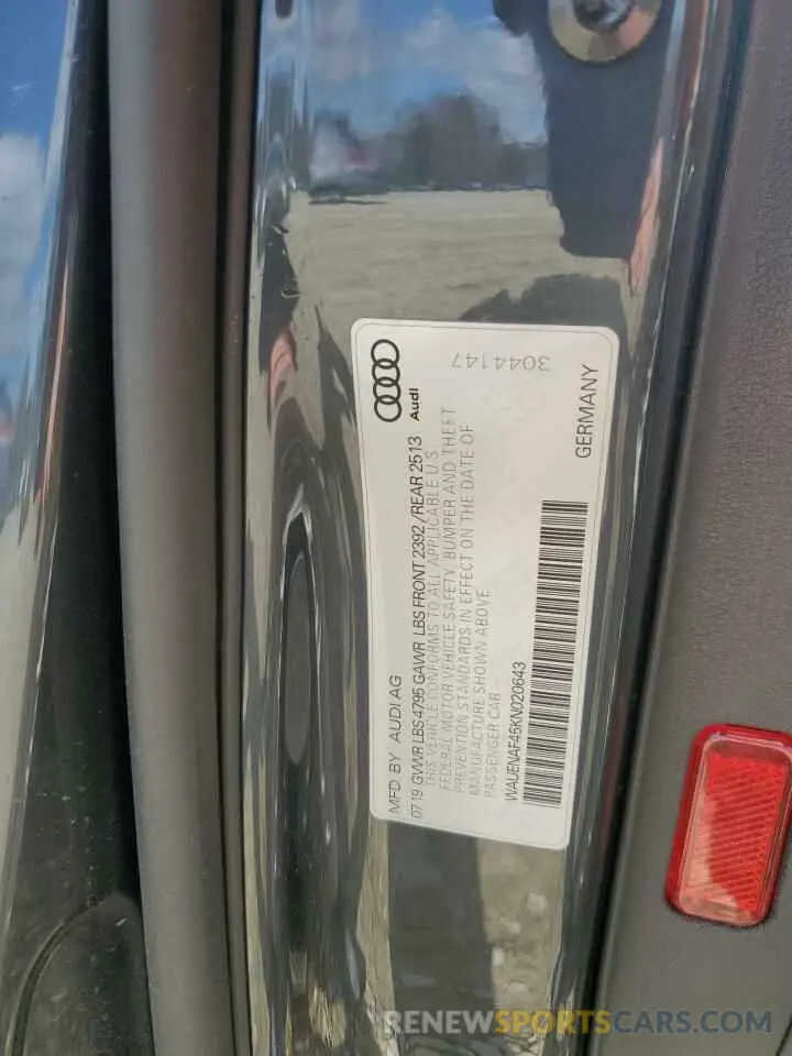12 Photograph of a damaged car WAUENAF45KN020643 AUDI A4 2019