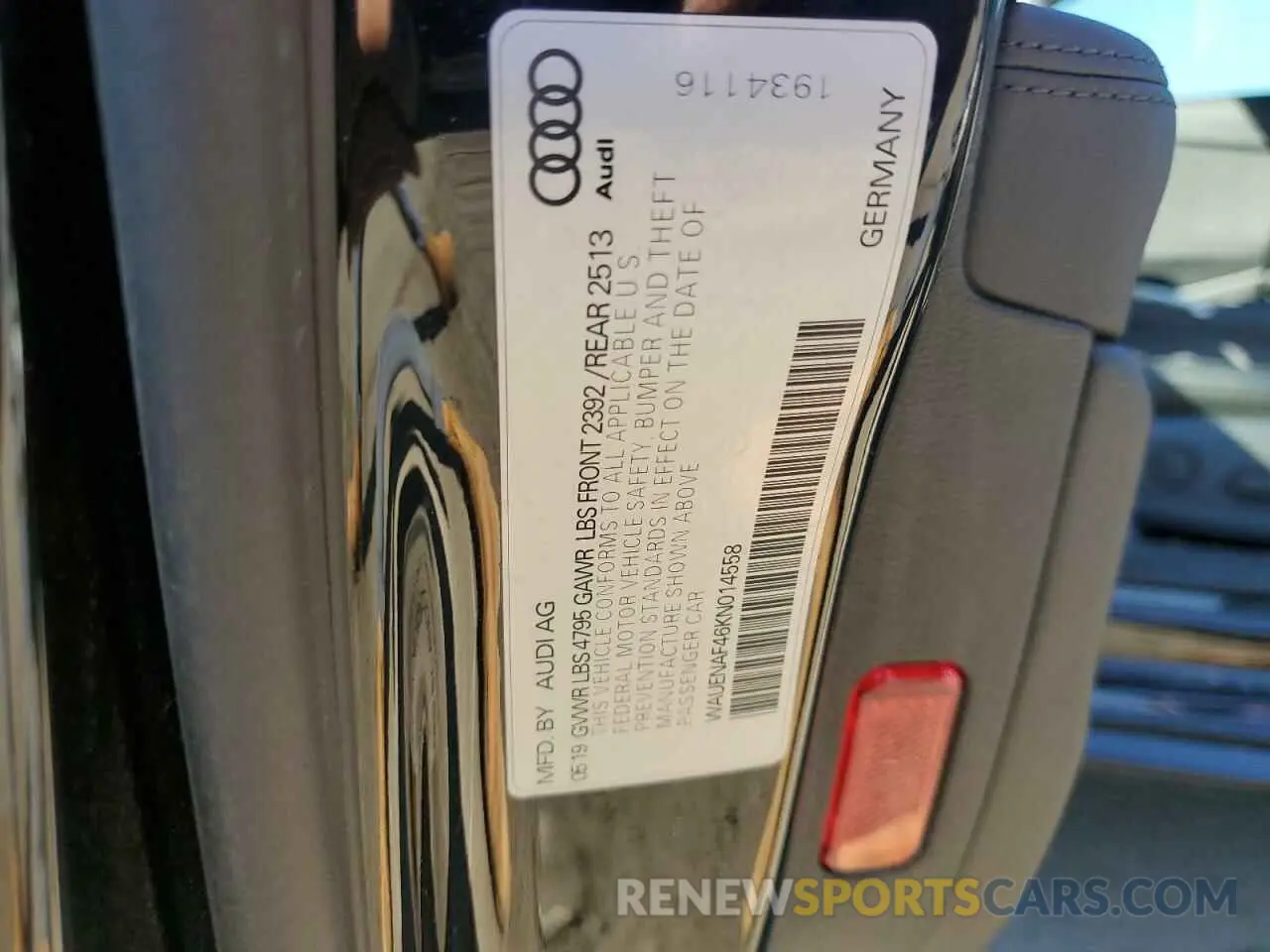 12 Photograph of a damaged car WAUENAF46KN014558 AUDI A4 2019