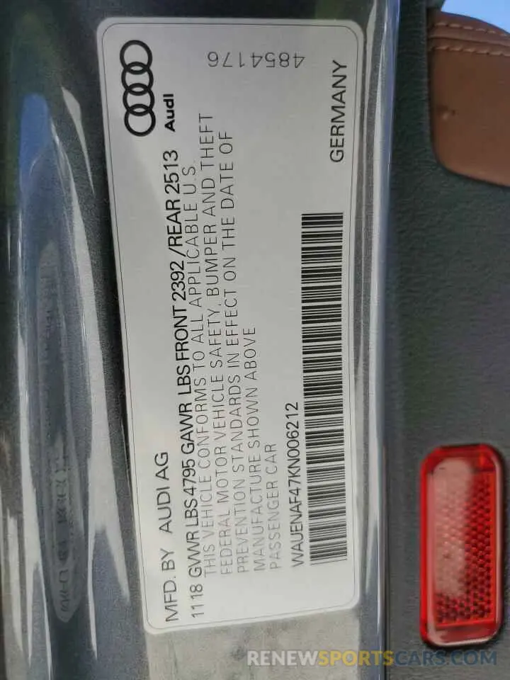 12 Photograph of a damaged car WAUENAF47KN006212 AUDI A4 2019