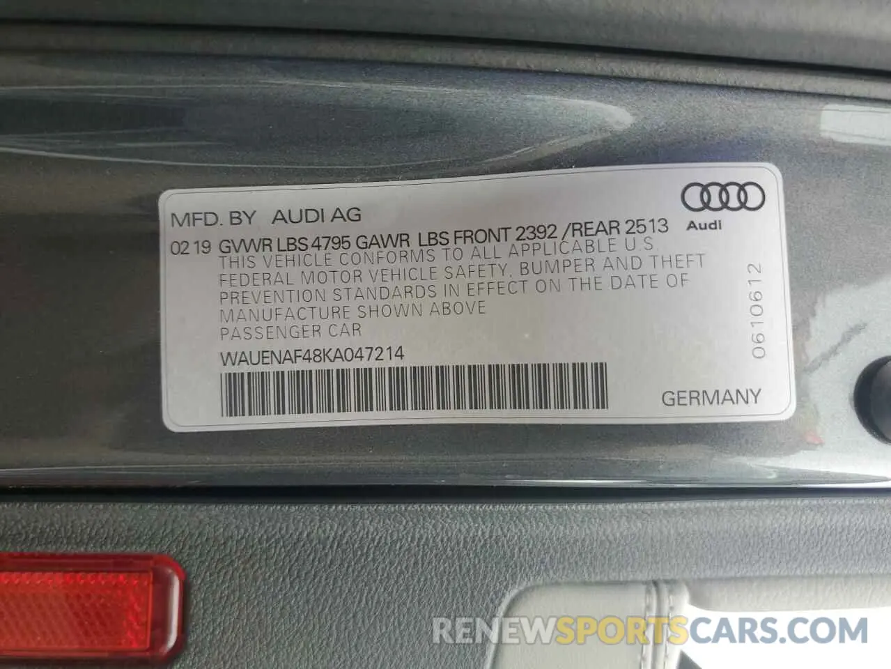 12 Photograph of a damaged car WAUENAF48KA047214 AUDI A4 2019