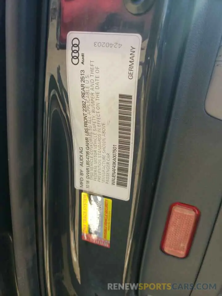 12 Photograph of a damaged car WAUENAF49KA007501 AUDI A4 2019