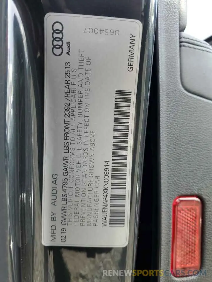 12 Photograph of a damaged car WAUENAF4XKN009914 AUDI A4 2019