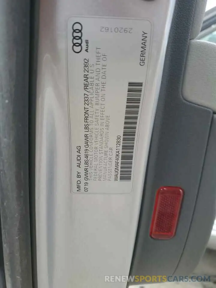 12 Photograph of a damaged car WAUGMAF40KA112830 AUDI A4 2019