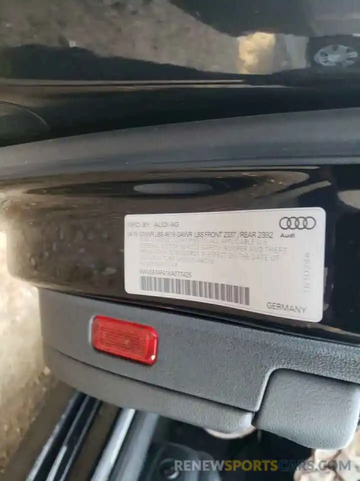 10 Photograph of a damaged car WAUGMAF41KA077425 AUDI A4 2019