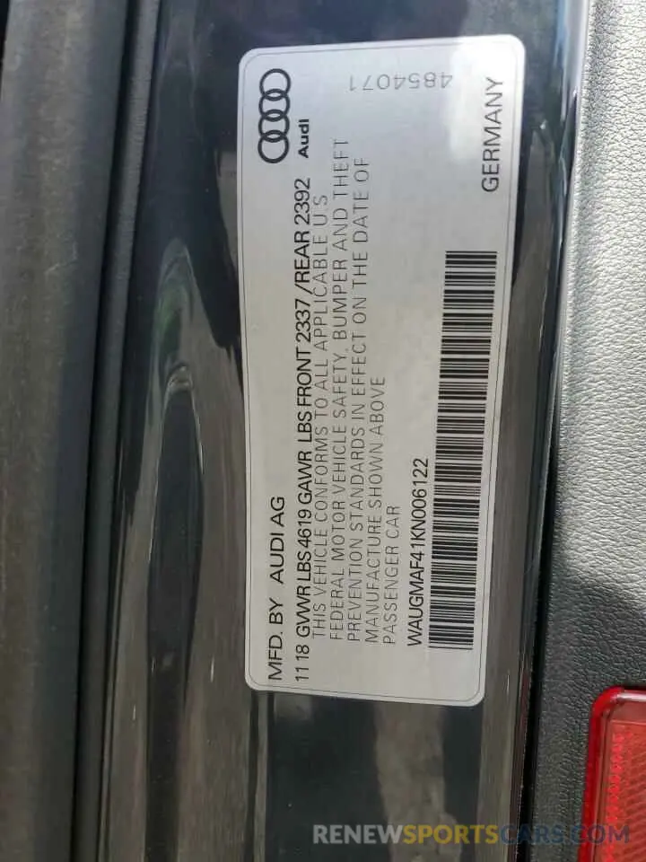14 Photograph of a damaged car WAUGMAF41KN006122 AUDI A4 2019
