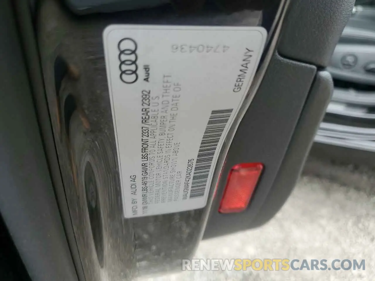 13 Photograph of a damaged car WAUGMAF42KA022675 AUDI A4 2019