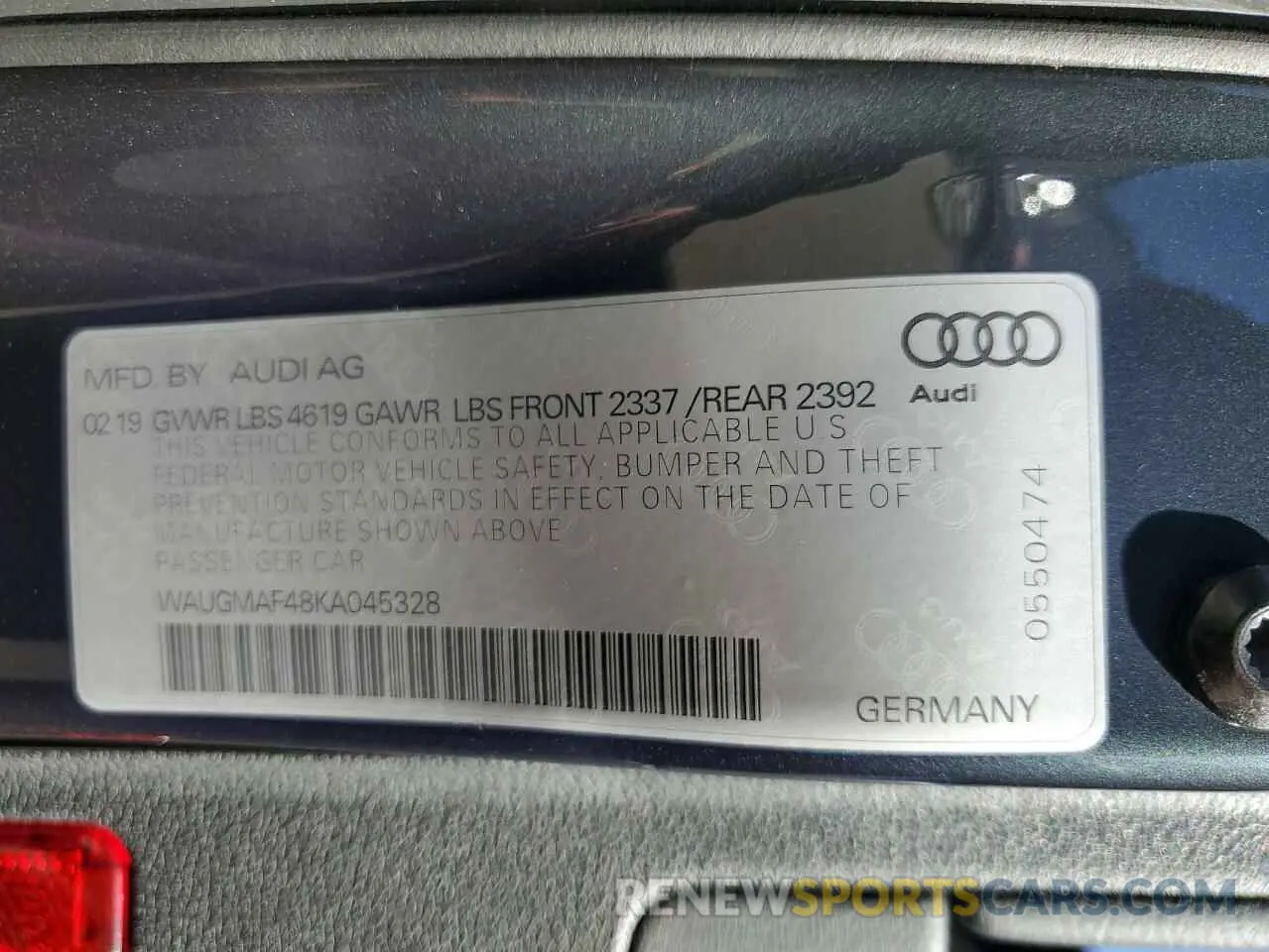 12 Photograph of a damaged car WAUGMAF48KA045328 AUDI A4 2019