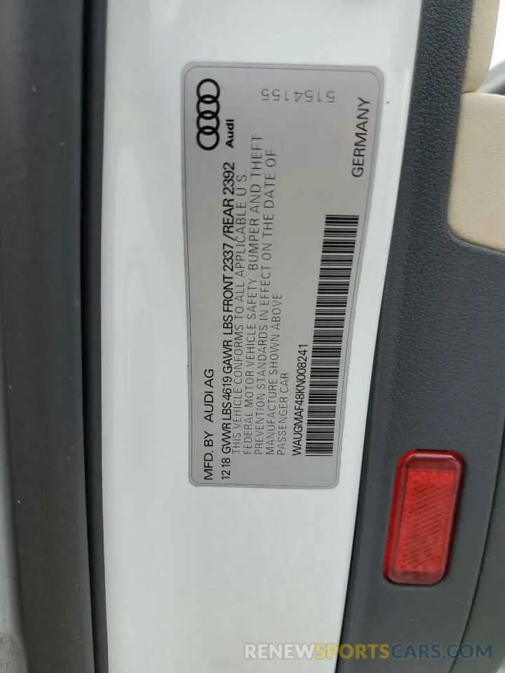 12 Photograph of a damaged car WAUGMAF48KN008241 AUDI A4 2019