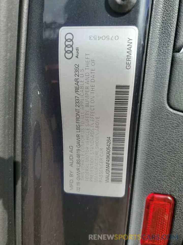 14 Photograph of a damaged car WAUGMAF49KA054264 AUDI A4 2019