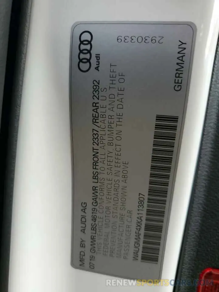 12 Photograph of a damaged car WAUGMAF4XKA113807 AUDI A4 2019