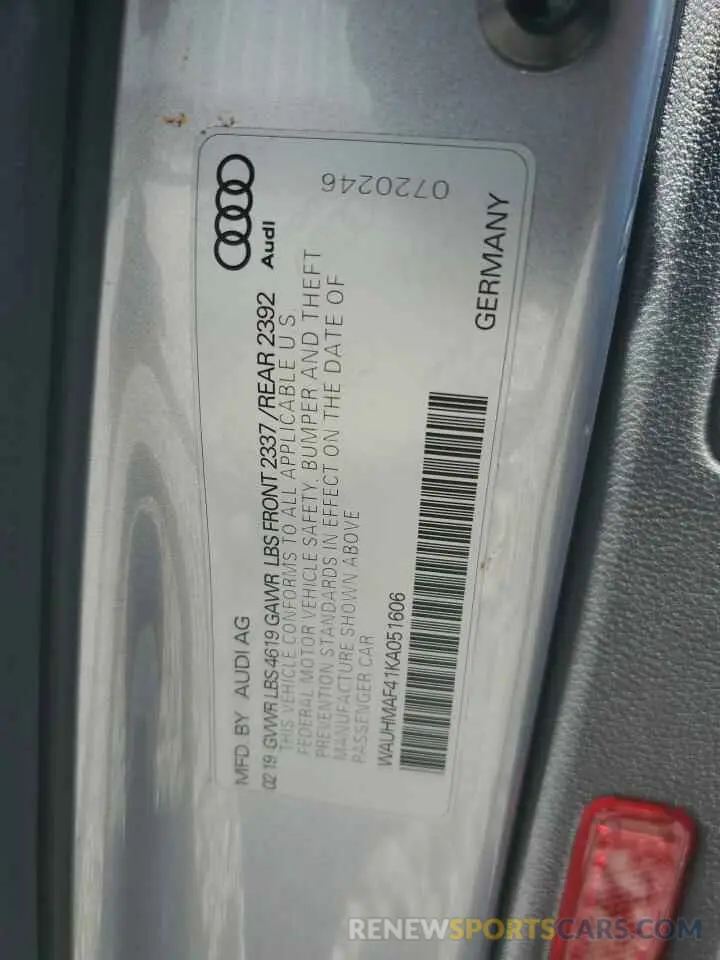 12 Photograph of a damaged car WAUHMAF41KA051606 AUDI A4 2019