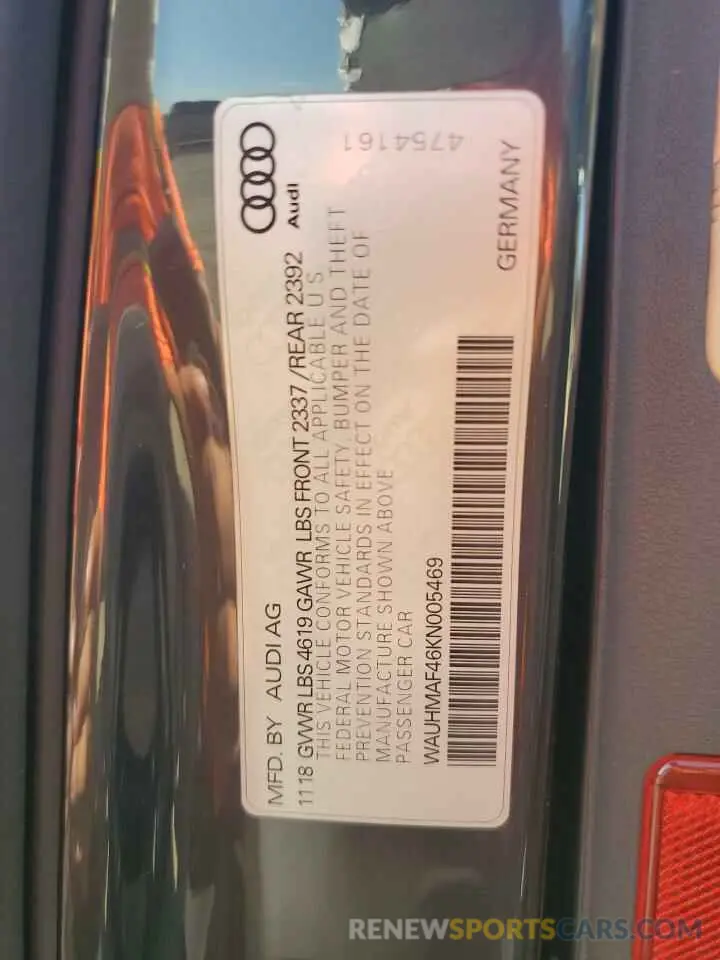 12 Photograph of a damaged car WAUHMAF46KN005469 AUDI A4 2019