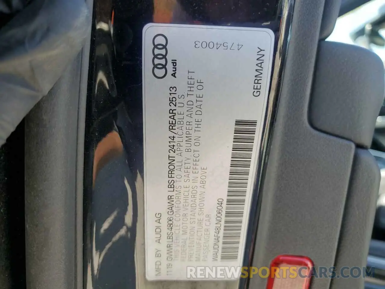 12 Photograph of a damaged car WAUDNAF48LN006040 AUDI A4 2020