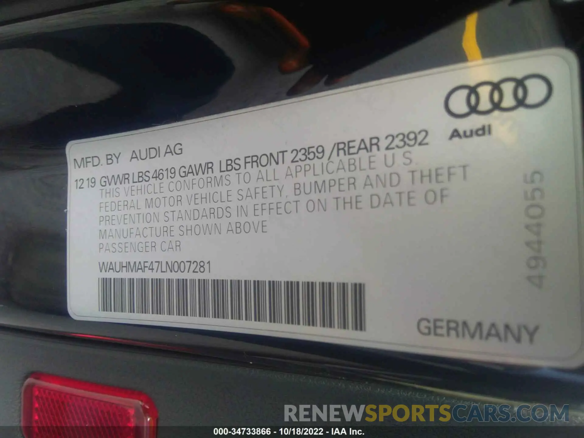 9 Photograph of a damaged car WAUHMAF47LN007281 AUDI A4 2020