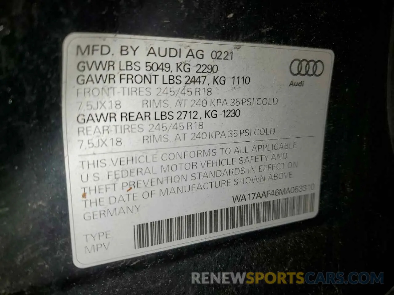 12 Photograph of a damaged car WA17AAF46MA053310 AUDI A4 2021