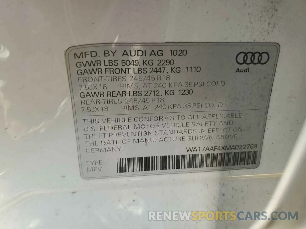 12 Photograph of a damaged car WA17AAF4XMA022769 AUDI A4 2021