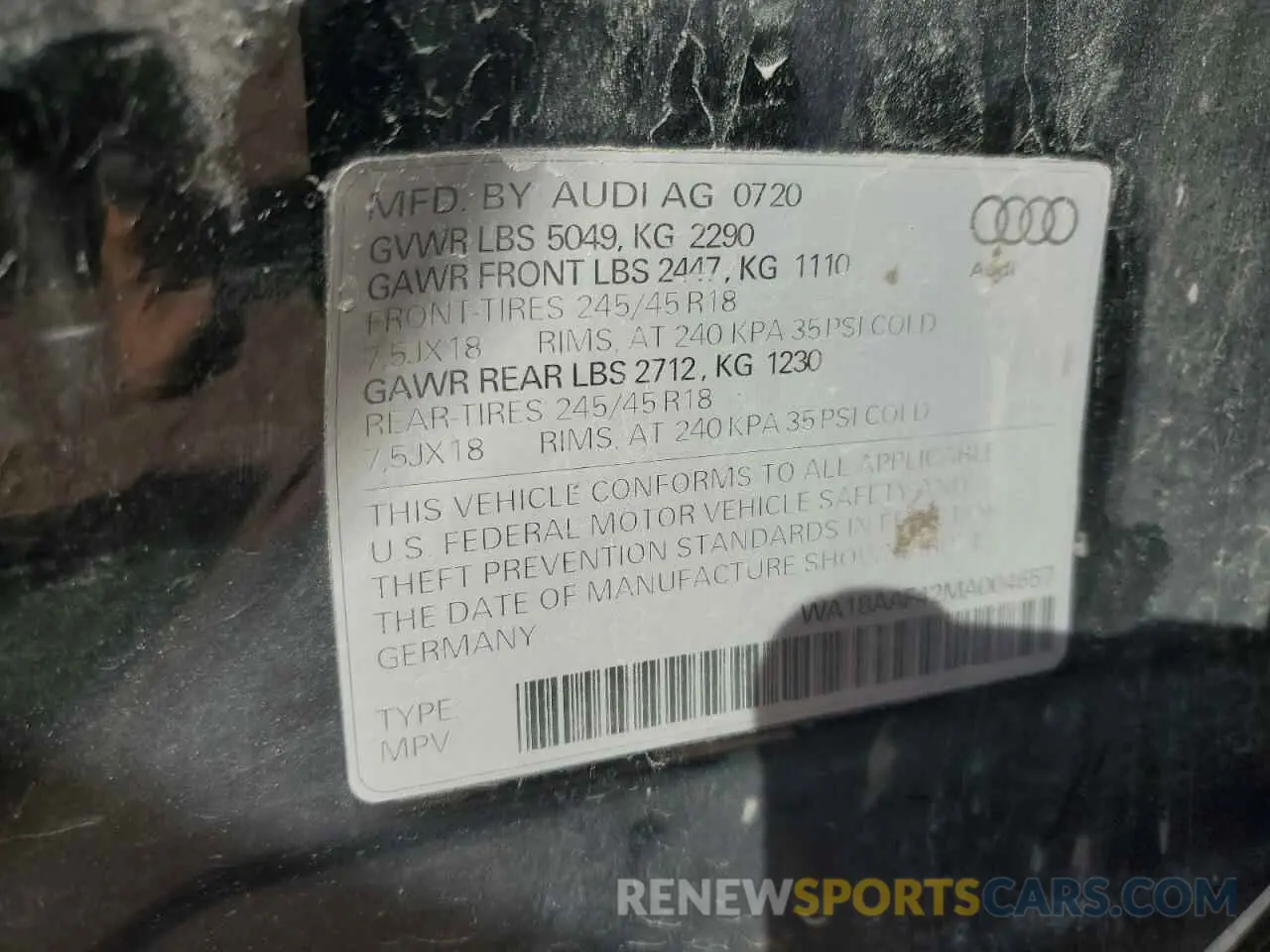 14 Photograph of a damaged car WA18AAF42MA004657 AUDI A4 2021