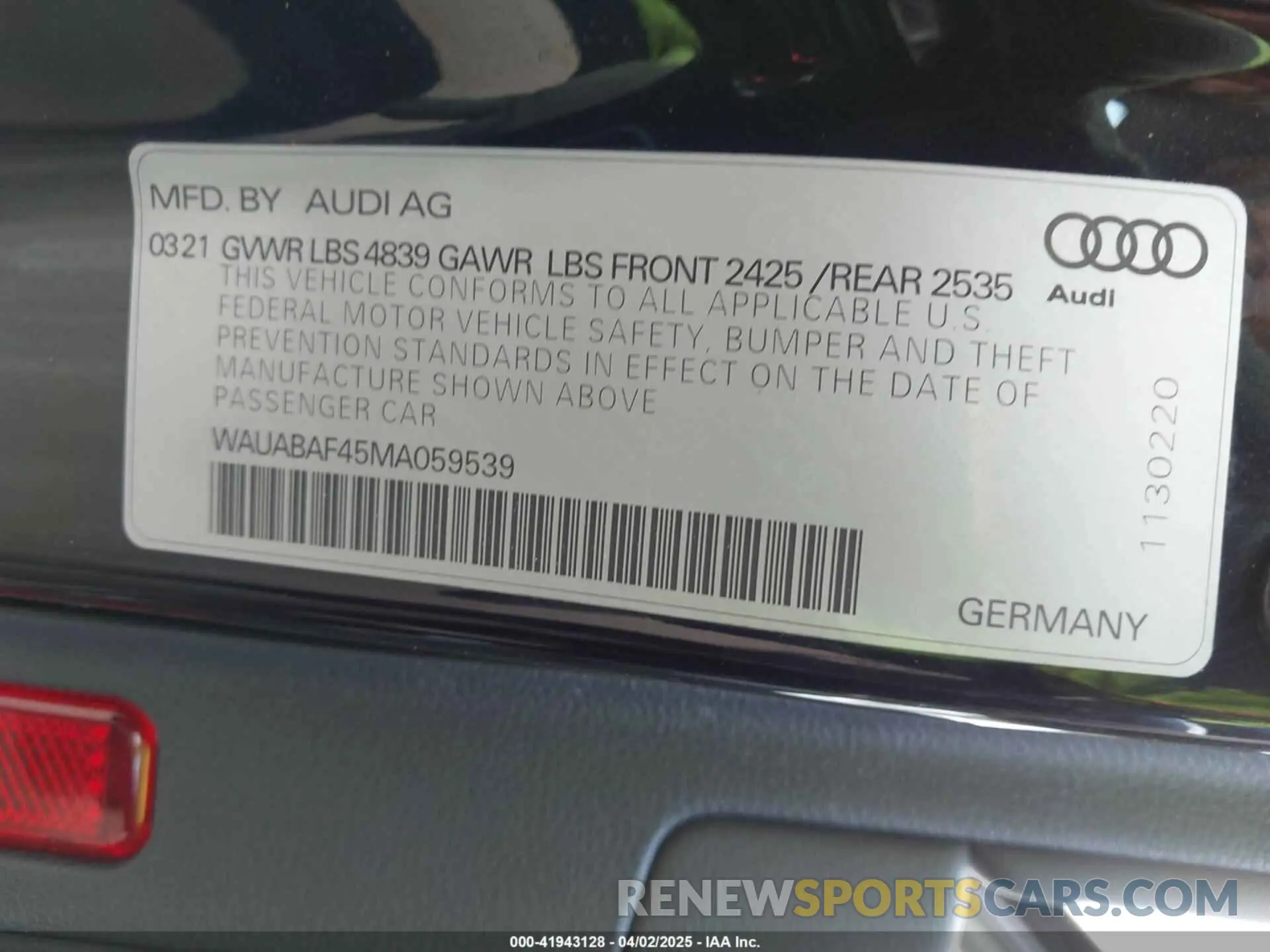 9 Photograph of a damaged car WAUABAF45MA059539 AUDI A4 2021