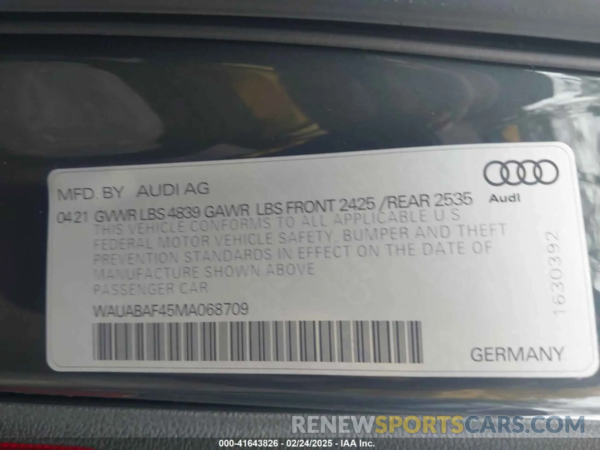 9 Photograph of a damaged car WAUABAF45MA068709 AUDI A4 2021
