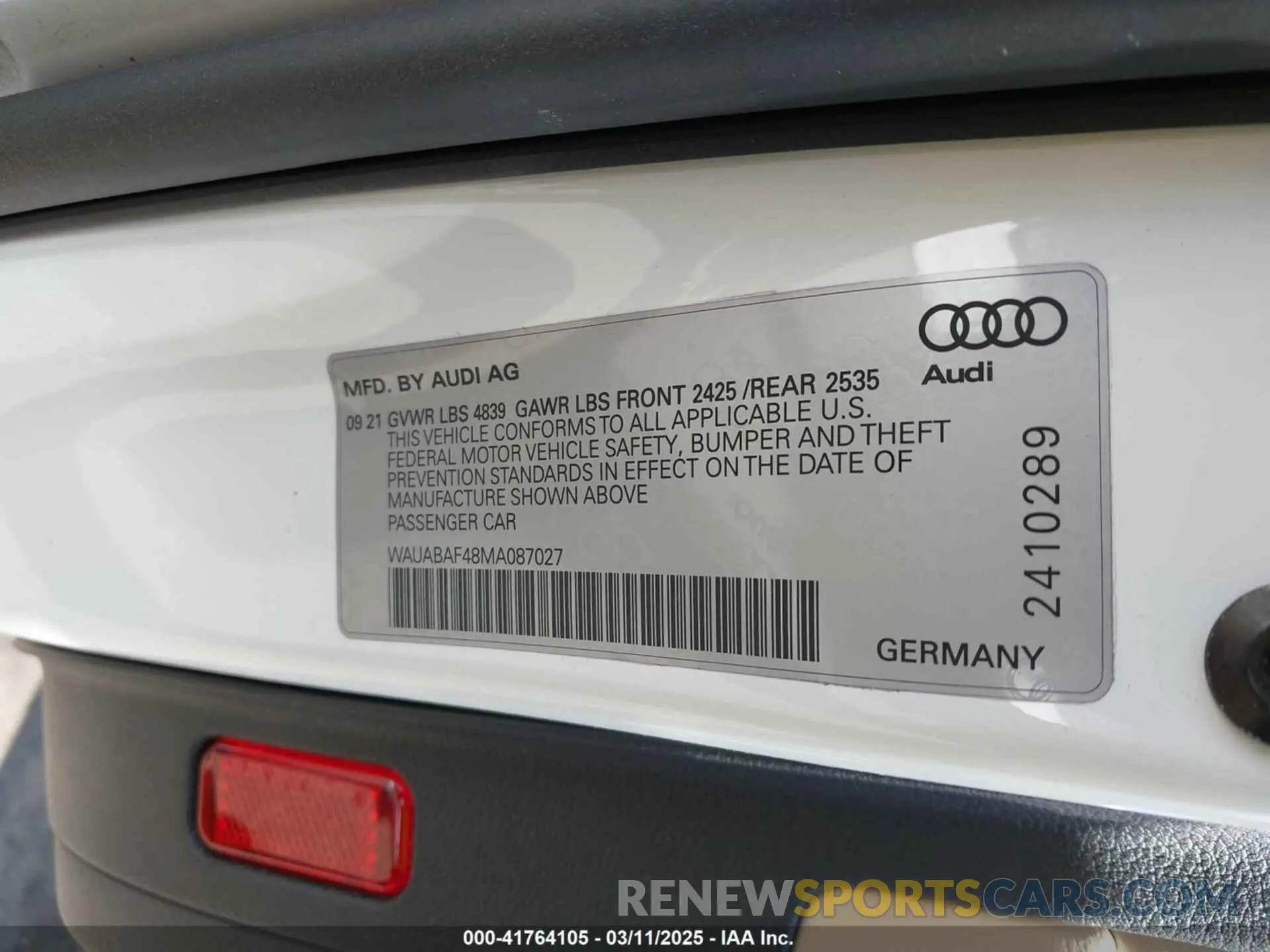 9 Photograph of a damaged car WAUABAF48MA087027 AUDI A4 2021