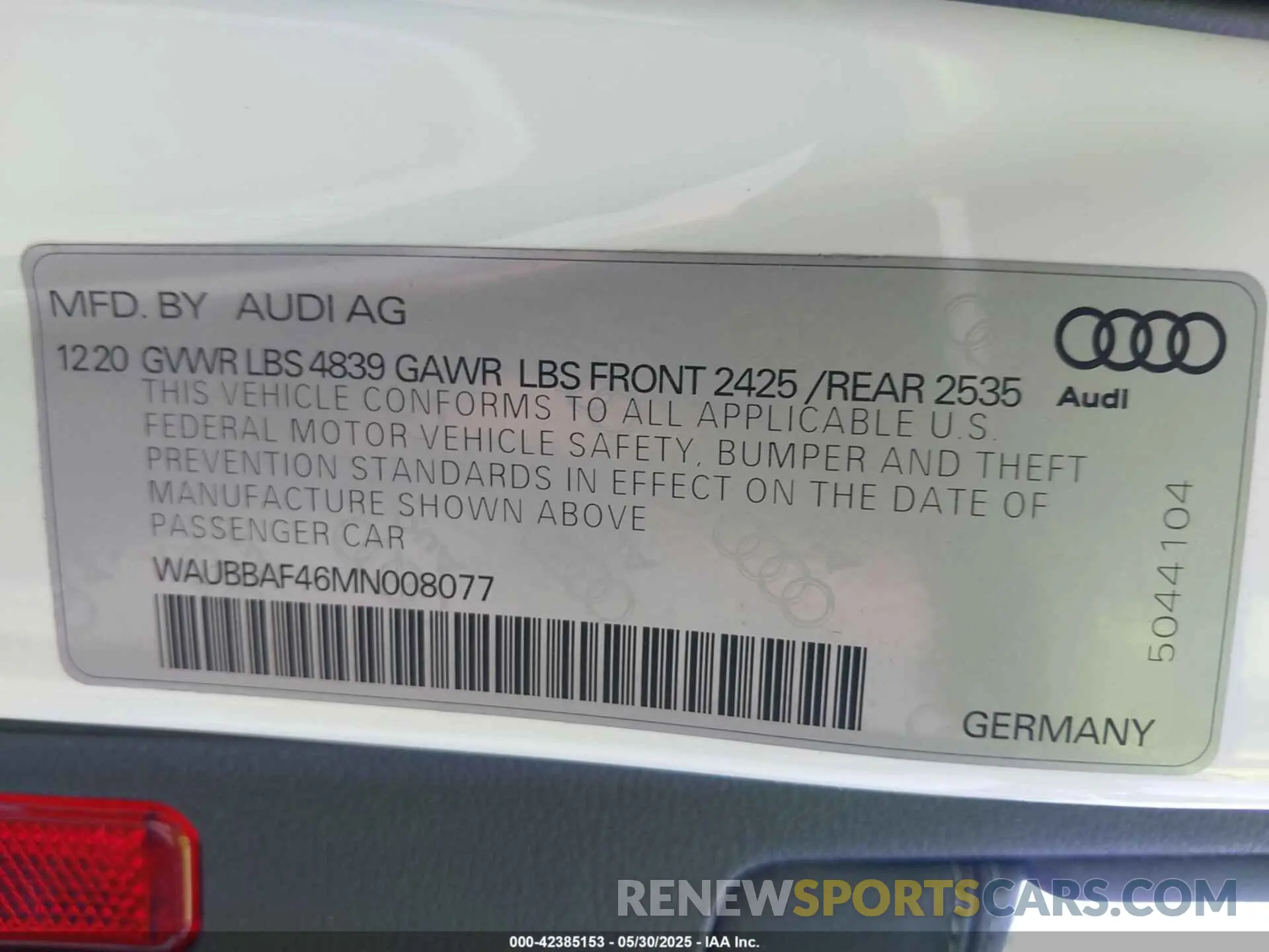 9 Photograph of a damaged car WAUBBAF46MN008077 AUDI A4 2021