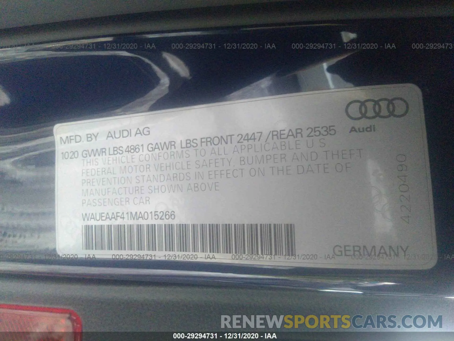 9 Photograph of a damaged car WAUEAAF41MA015266 AUDI A4 2021
