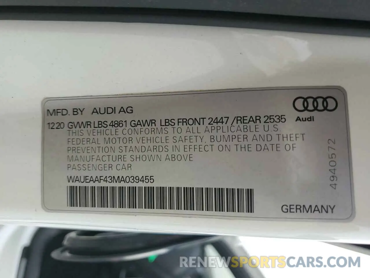 12 Photograph of a damaged car WAUEAAF43MA039455 AUDI A4 2021