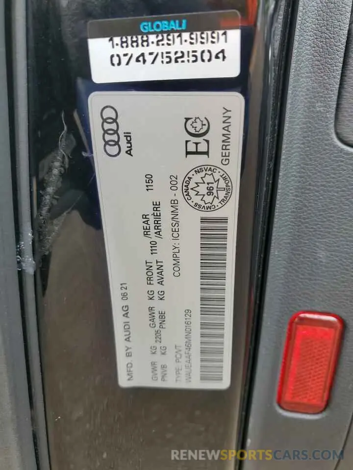 13 Photograph of a damaged car WAUEAAF46MN016129 AUDI A4 2021